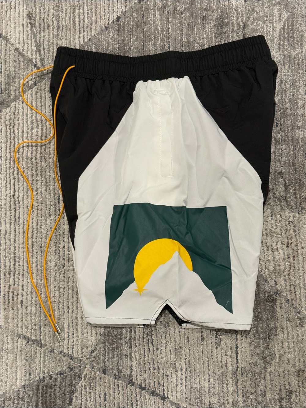 Rhude Black and White Athletic Shorts with Yellow Drawstring - Picture 7 of 7